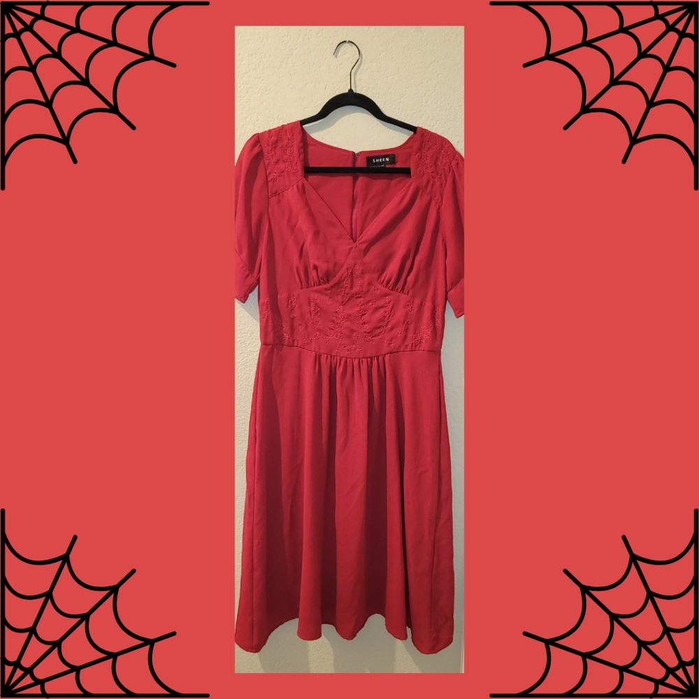 Embellished 1940s Style Red Dress